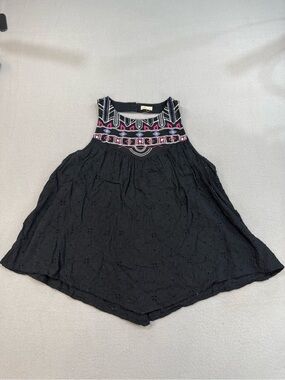 Hollister Black Sleeveless Embroidered Yoke Boho Babydoll Tank Y2K S